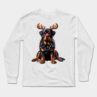 Christmas Red Nose Rottweiler Dog Long Sleeve T-Shirt